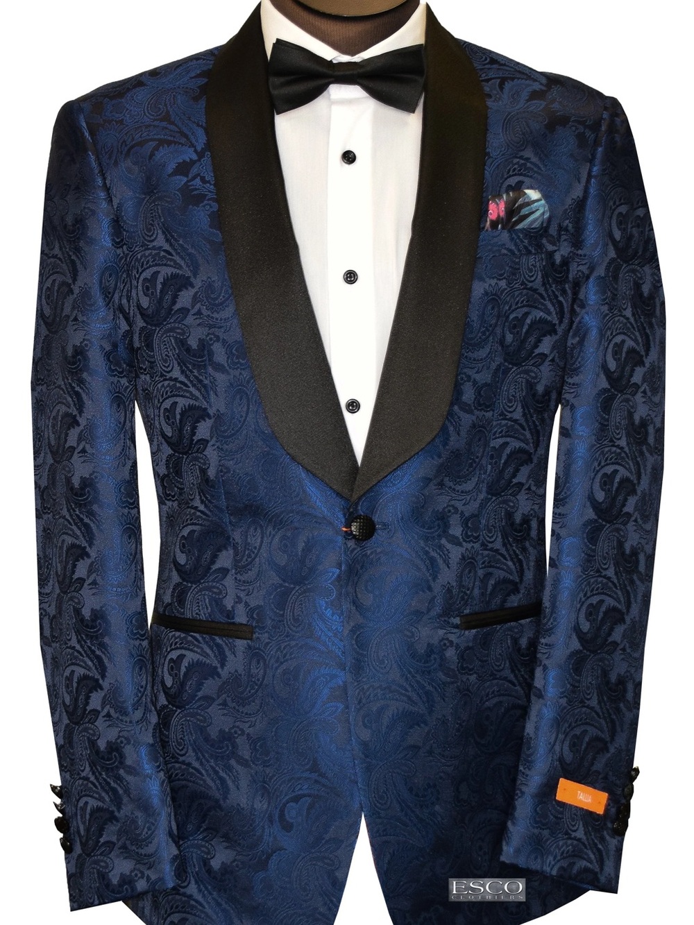 TALLIA Men's Blue Paisley Shawl Lapel Tuxedo Jacket